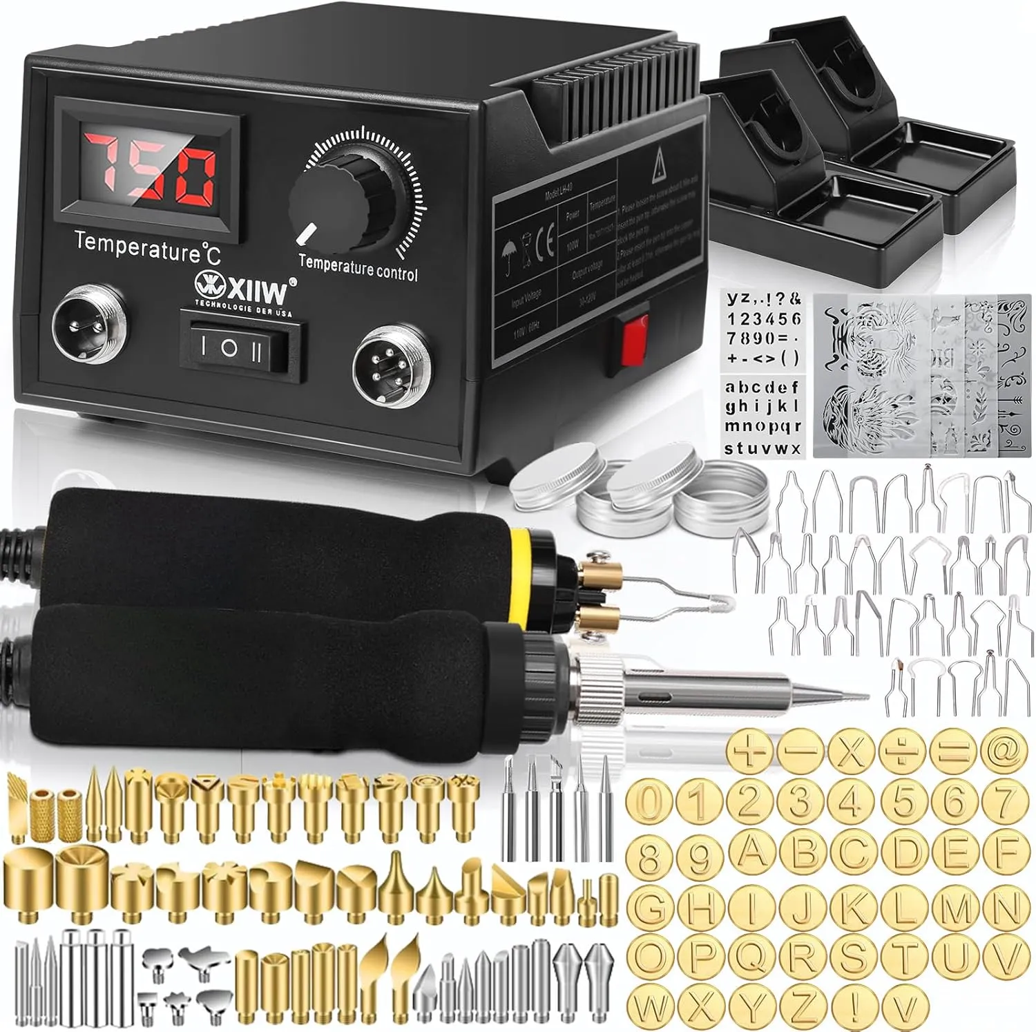 2 IN 1 Wood Burning Kit 100W with 2 Wood Burning Pens, 165 Pcs Pyrography Wood Burning Kit with 113 Solid Points and 33 Wire Nibs, Temperature Adjustment 300~750°C, Wood Burner for wood and leather