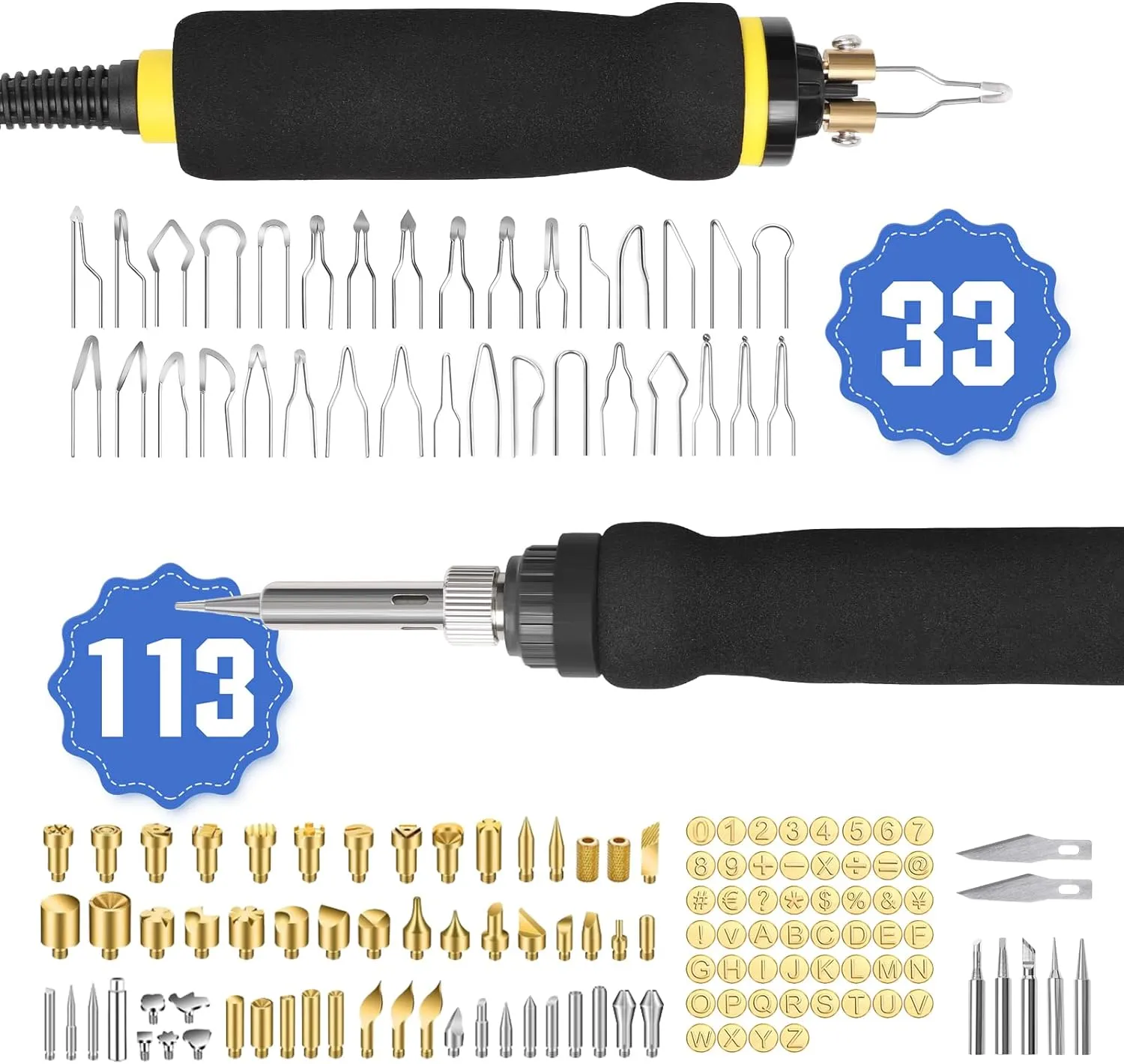 2 IN 1 Wood Burning Kit 100W with 2 Wood Burning Pens, 165 Pcs Pyrography Wood Burning Kit with 113 Solid Points and 33 Wire Nibs, Temperature Adjustment 300~750°C, Wood Burner for wood and leather