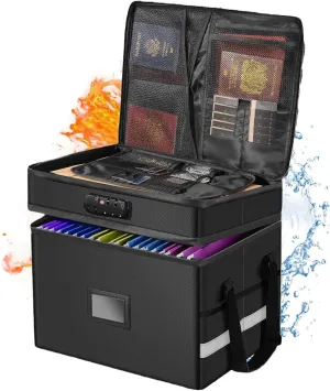 2 Layer Fireproof Document Box with Lock, File Box Water-Resistant File Organizer File Cabinet, Portable File Organizer Document Safe for Home Office Letter Legal Folder (Black)