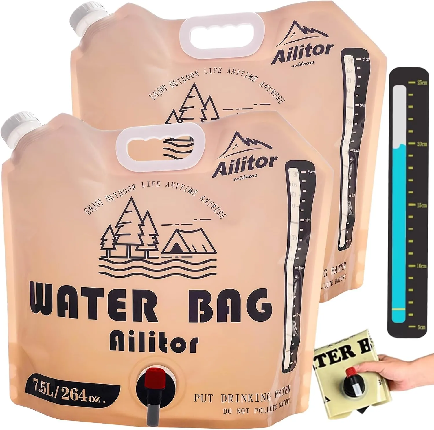 2 Pack 2 Gallon Premium Collapsible Water Container Bag with Spout, BPA Free Food Grade Clear Plastic Storage Jug for Camping Hiking Backpack Emergency