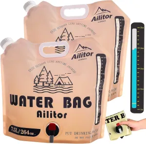 2 Pack 2 Gallon Premium Collapsible Water Container Bag with Spout, BPA Free Food Grade Clear Plastic Storage Jug for Camping Hiking Backpack Emergency