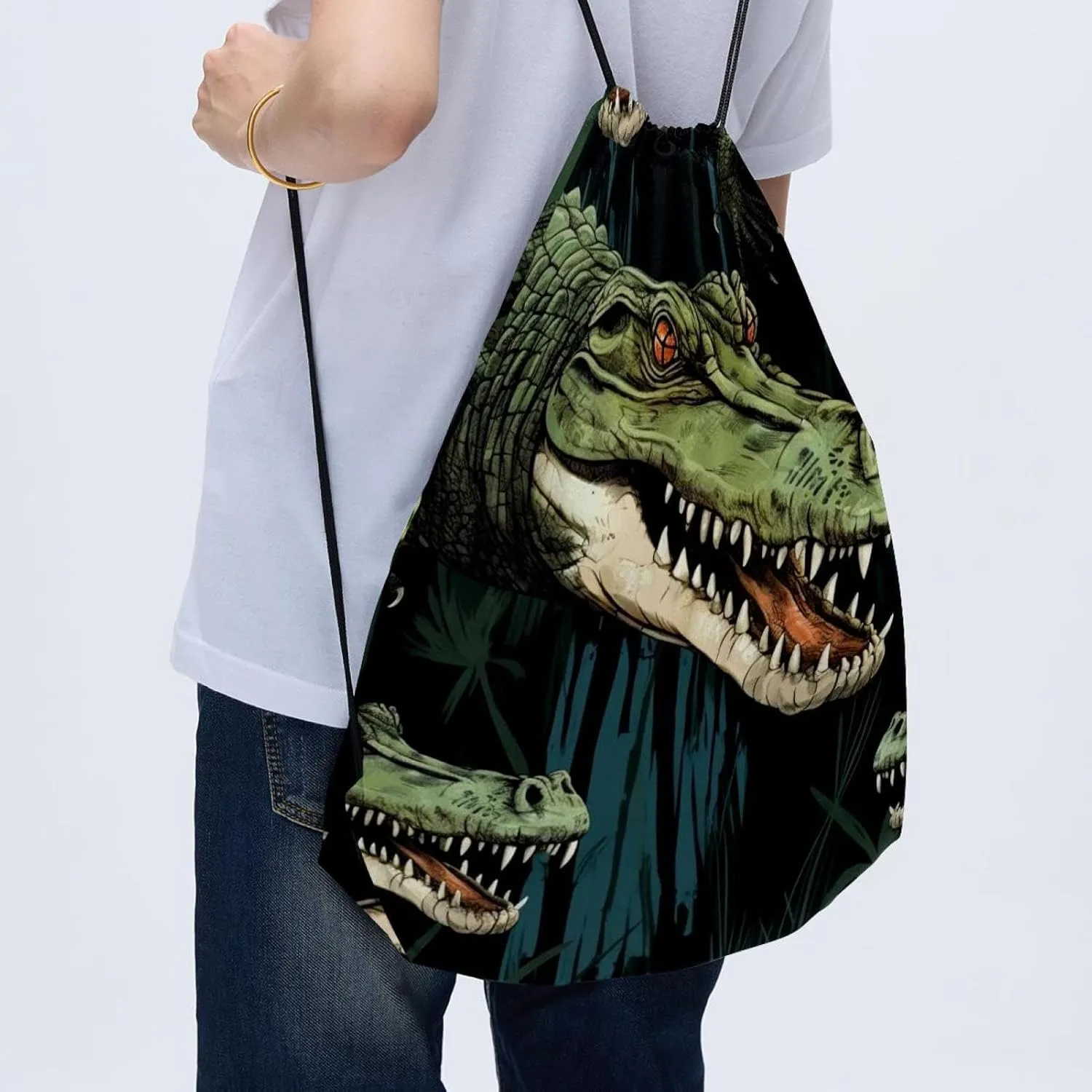 2 Pcs Crocodile Drawstring Backpack Bag Sport Gym Sack pack