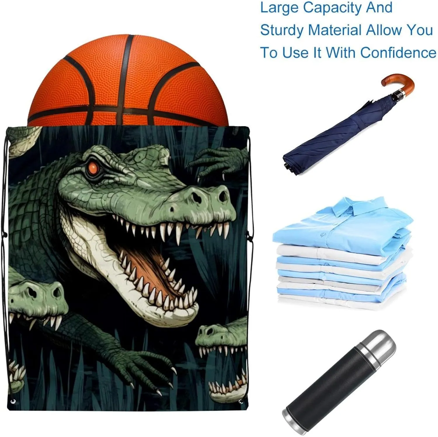 2 Pcs Crocodile Drawstring Backpack Bag Sport Gym Sack pack