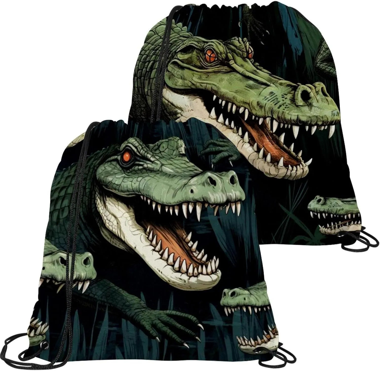2 Pcs Crocodile Drawstring Backpack Bag Sport Gym Sack pack