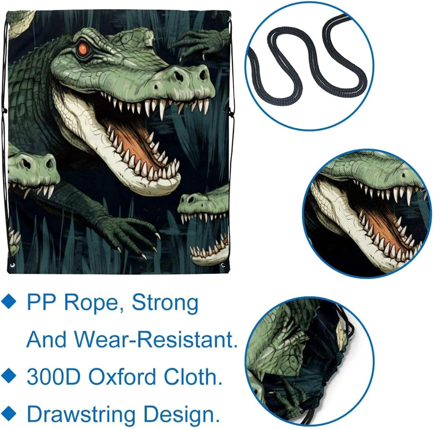2 Pcs Crocodile Drawstring Backpack Bag Sport Gym Sack pack