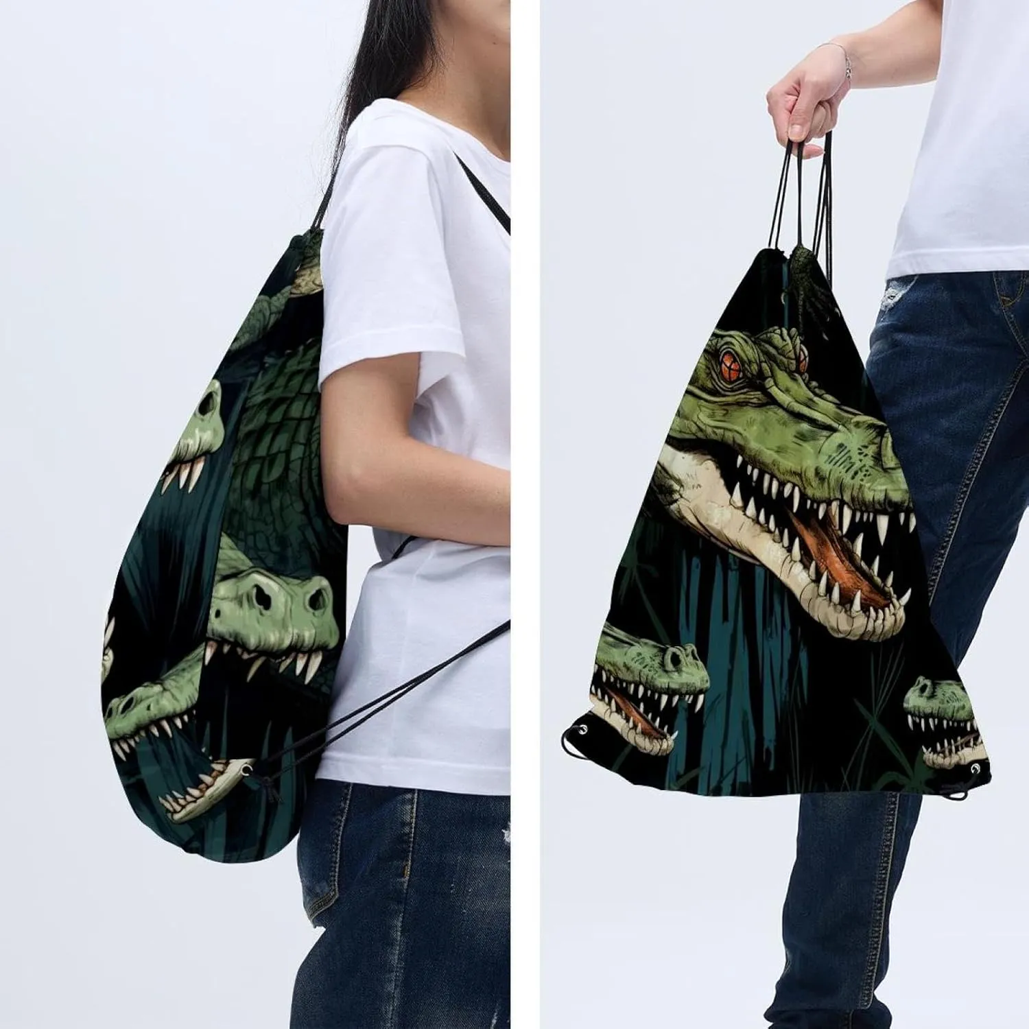 2 Pcs Crocodile Drawstring Backpack Bag Sport Gym Sack pack
