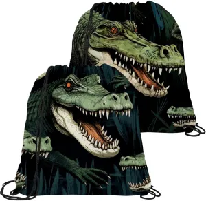 2 Pcs Crocodile Drawstring Backpack Bag Sport Gym Sack pack