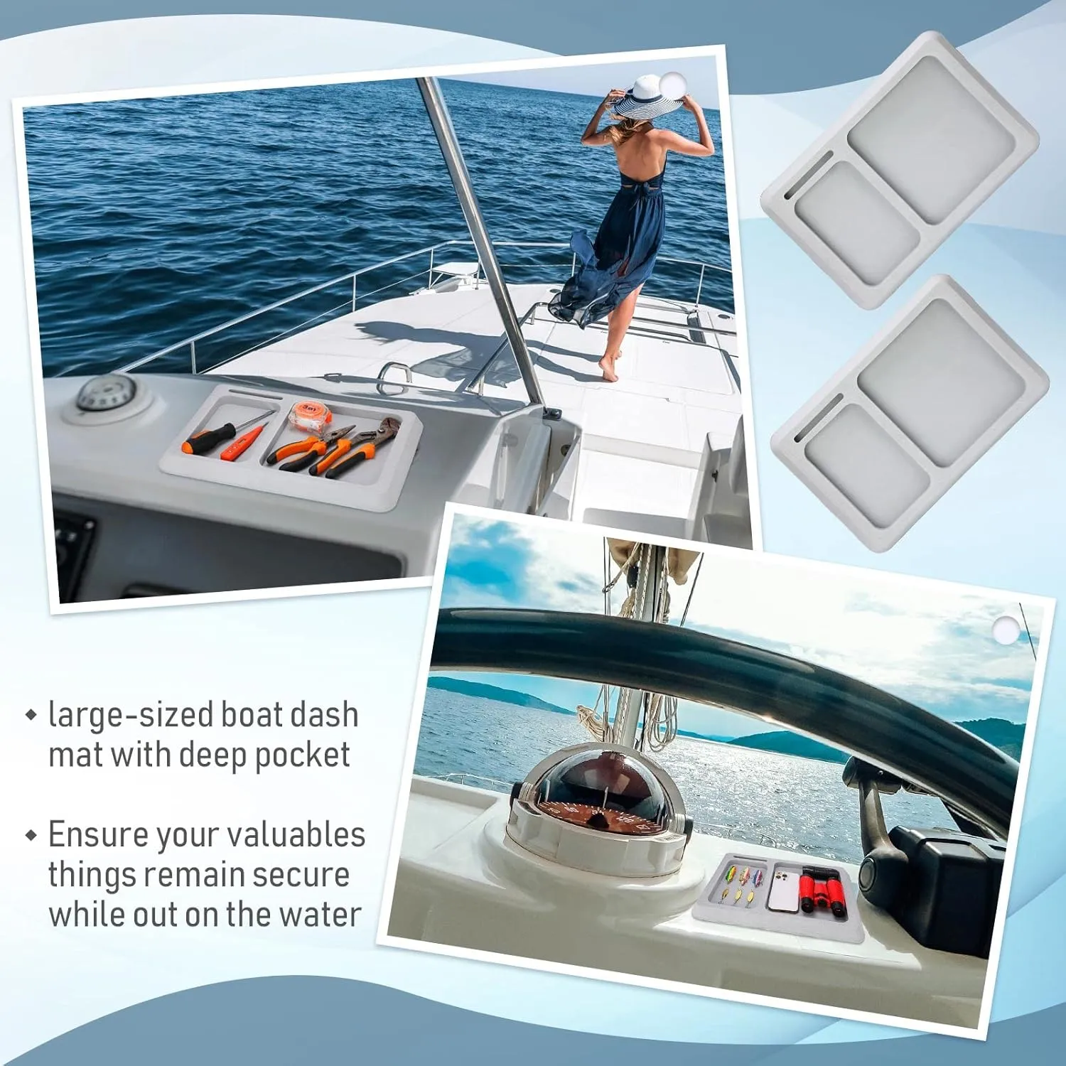 2 Pcs EVA Foam Boat Dash Pad 2 Compartment Cell Phone Boat Dash Accessory Boat Phone Holder Adhesive Backing Boat Dash Organizer for Sea Marine Fishing Boating Center Deck Tool Accessories
