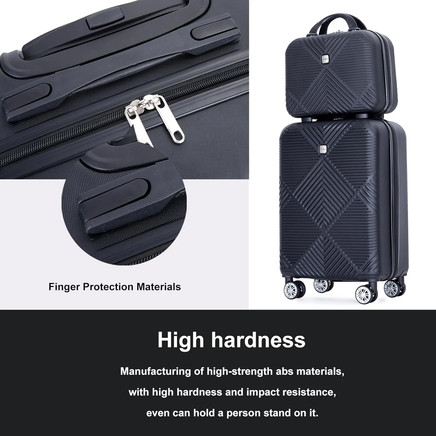 2 Piece Carry on Luggage Set, Airline Approved 20 Inch Luggage with Cosmetic Case HardShell Suitcase with Spinner Wheels, Lightweight Durable Hardside Suitcases Set, Dark Black