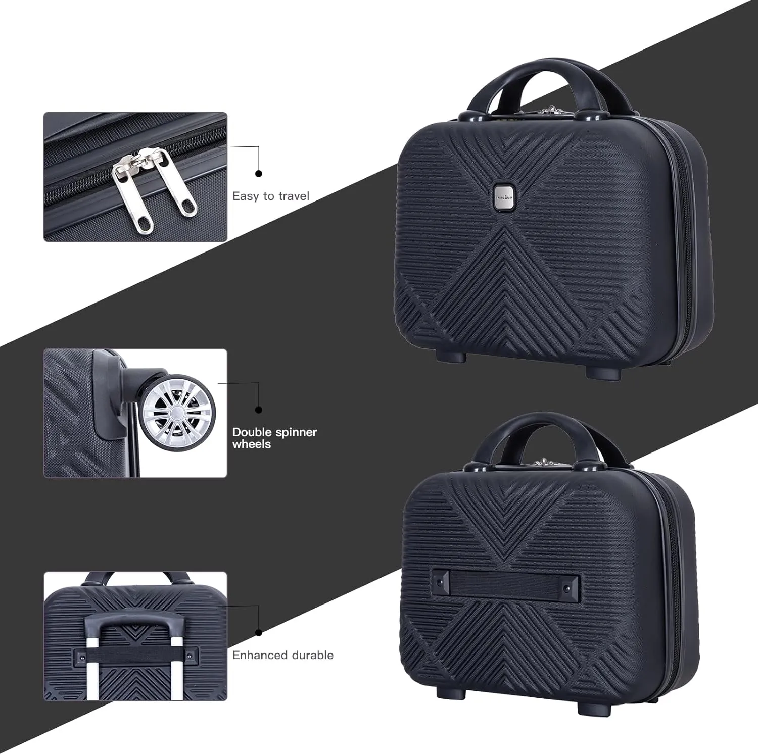 2 Piece Carry on Luggage Set, Airline Approved 20 Inch Luggage with Cosmetic Case HardShell Suitcase with Spinner Wheels, Lightweight Durable Hardside Suitcases Set, Dark Black
