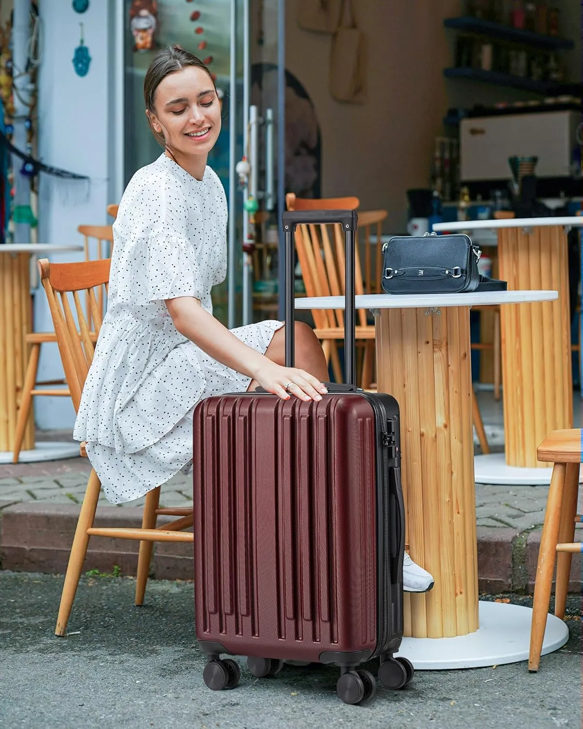 2 Piece Luggage Set, Hardside Lightweight Suitcase Sets with Double Spinner Wheels airline-approved carry-on luggage (20/28inch, Red&Black)