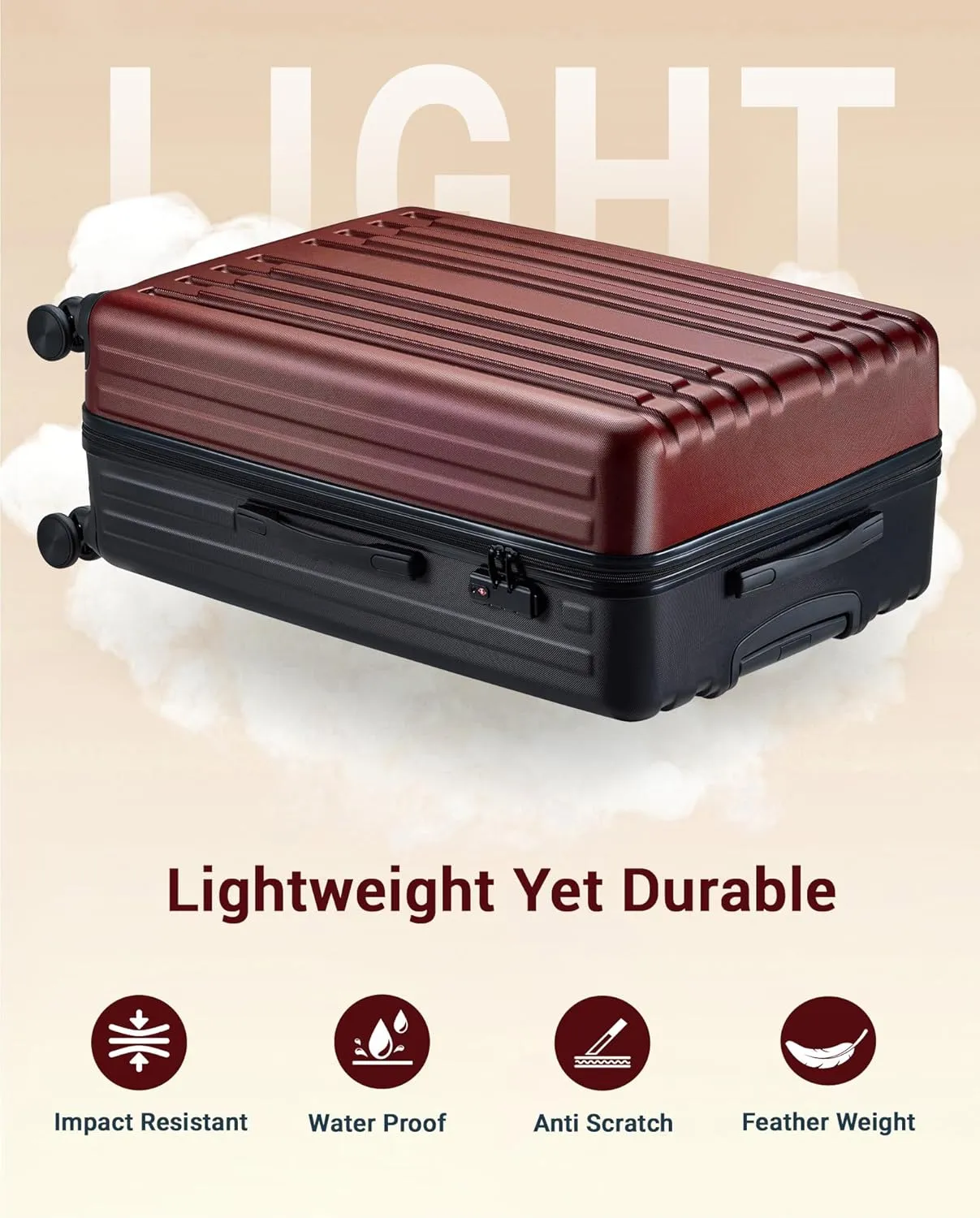 2 Piece Luggage Set, Hardside Lightweight Suitcase Sets with Double Spinner Wheels airline-approved carry-on luggage (20/28inch, Red&Black)