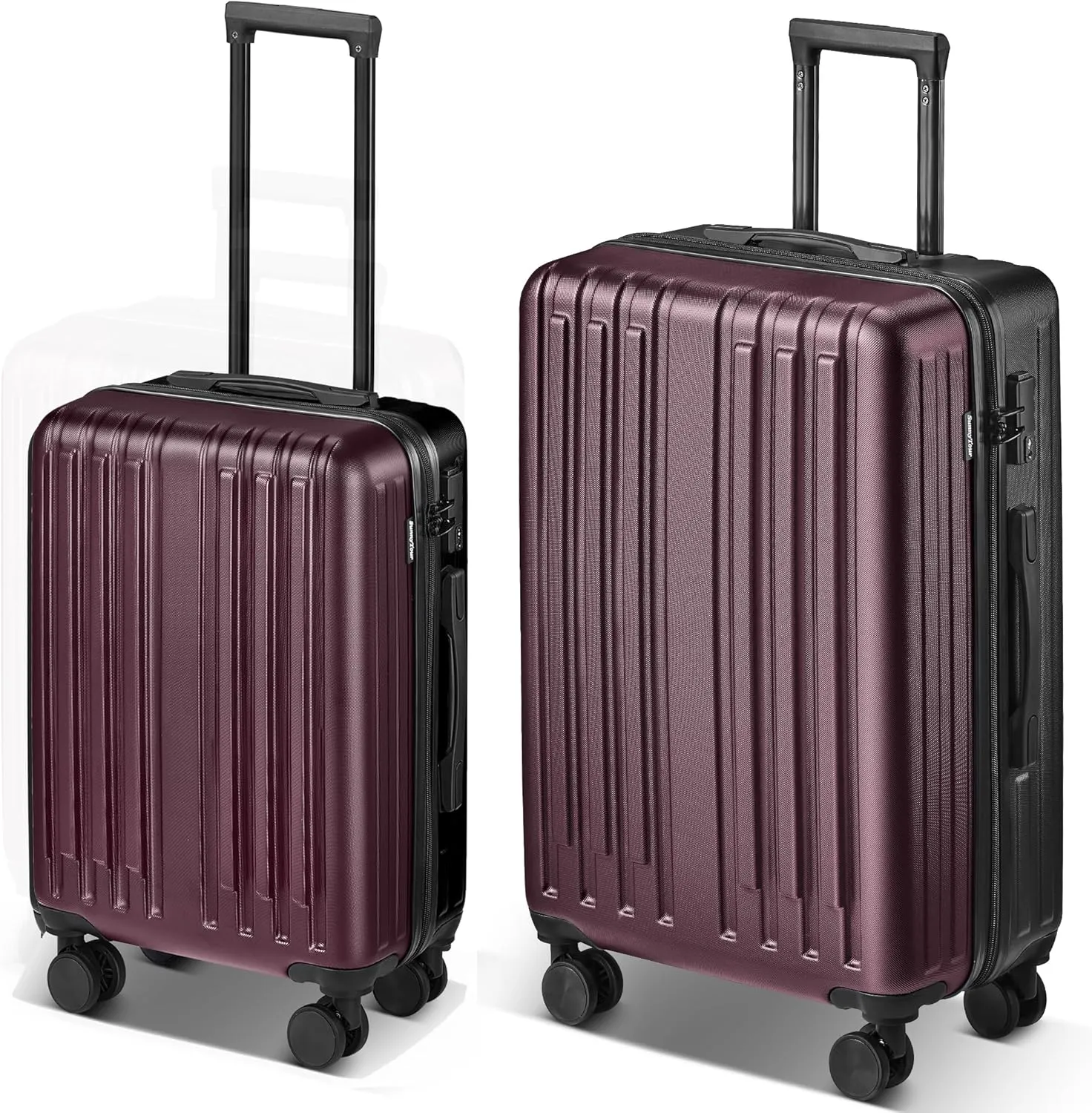 2 Piece Luggage Set, Hardside Lightweight Suitcase Sets with Double Spinner Wheels airline-approved carry-on luggage (20/28inch, Red&Black)