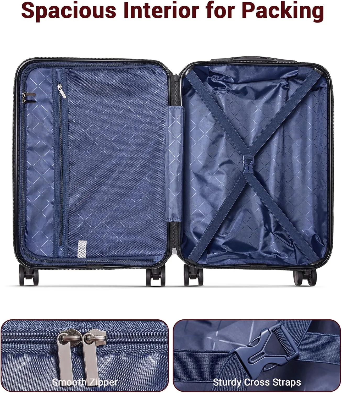 2 Piece Luggage Set, Hardside Lightweight Suitcase Sets with Double Spinner Wheels airline-approved carry-on luggage (20/28inch, Red&Black)