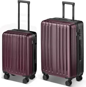 2 Piece Luggage Set, Hardside Lightweight Suitcase Sets with Double Spinner Wheels airline-approved carry-on luggage (20/28inch, Red&Black)