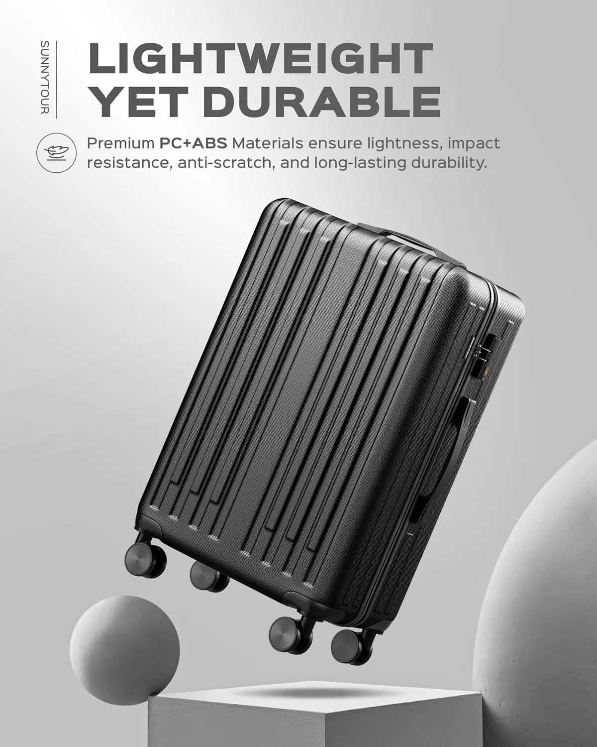 2 Piece Luggage Set, Hardside Lightweight Suitcase Sets with Spinner Wheels airline-approved carry-on luggage (20/28inch, Black)
