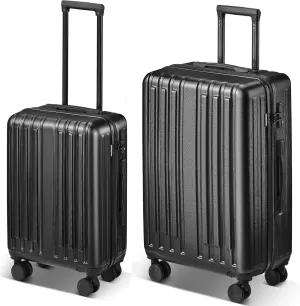 2 Piece Luggage Set, Hardside Lightweight Suitcase Sets with Spinner Wheels airline-approved carry-on luggage (20/28inch, Black)