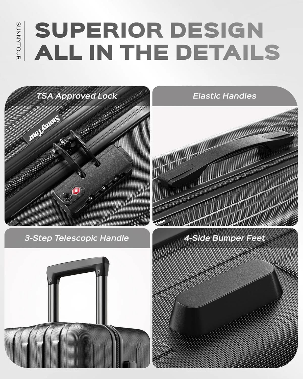 2 Piece Luggage Set, Hardside Lightweight Suitcase Sets with Spinner Wheels airline-approved carry-on luggage (20/28inch, Black)