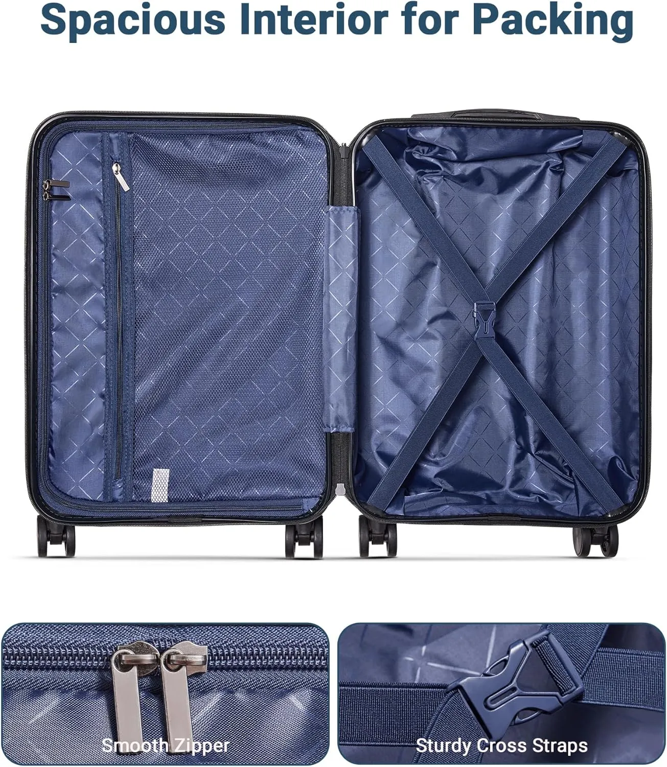 2 Piece Luggage Set, Hardside Lightweight Suitcase Sets with Spinner Wheels airline-approved carry-on luggage (20/28inch, Blue&Black)