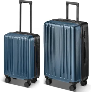 2 Piece Luggage Set, Hardside Lightweight Suitcase Sets with Spinner Wheels airline-approved carry-on luggage (20/28inch, Blue&Black)