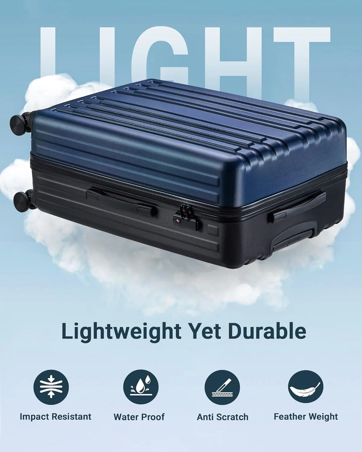 2 Piece Luggage Set, Hardside Lightweight Suitcase Sets with Spinner Wheels airline-approved carry-on luggage (20/28inch, Blue&Black)