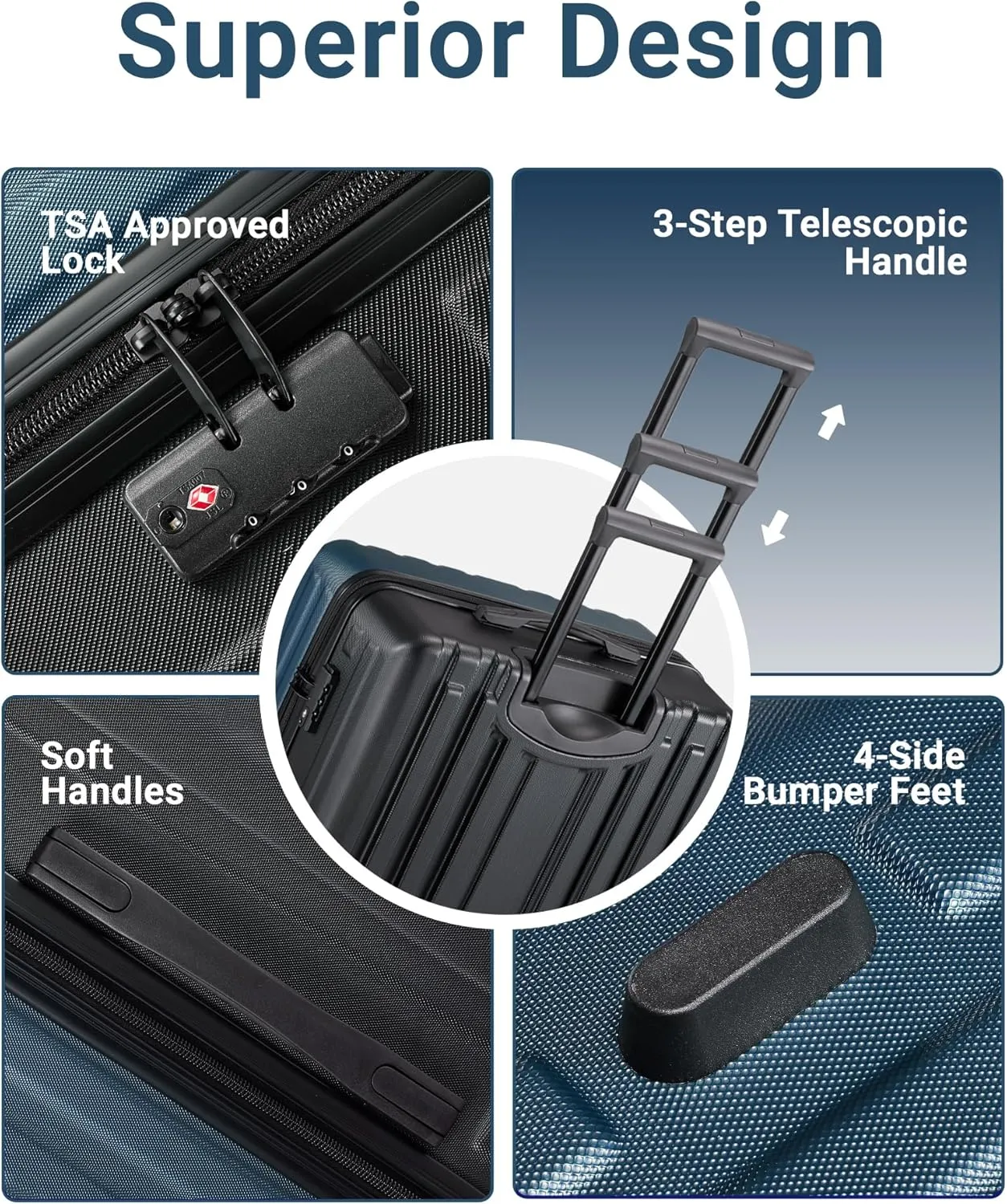 2 Piece Luggage Set, Hardside Lightweight Suitcase Sets with Spinner Wheels airline-approved carry-on luggage (20/28inch, Blue&Black)