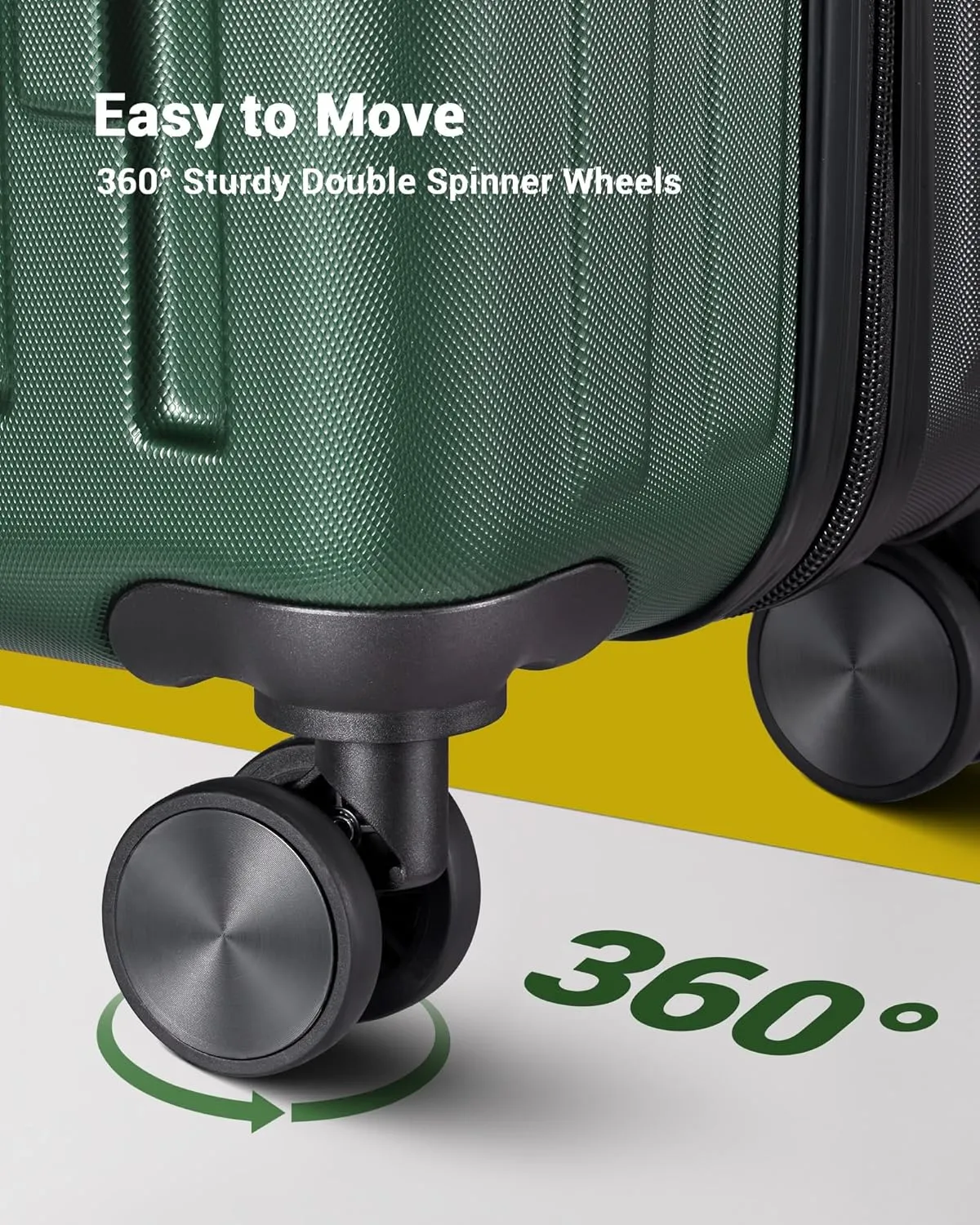 2 Piece Luggage Set, Hardside Lightweight Suitcase Sets with Spinner Wheels airline-approved carry-on luggage (20/28inch, Green&Black)