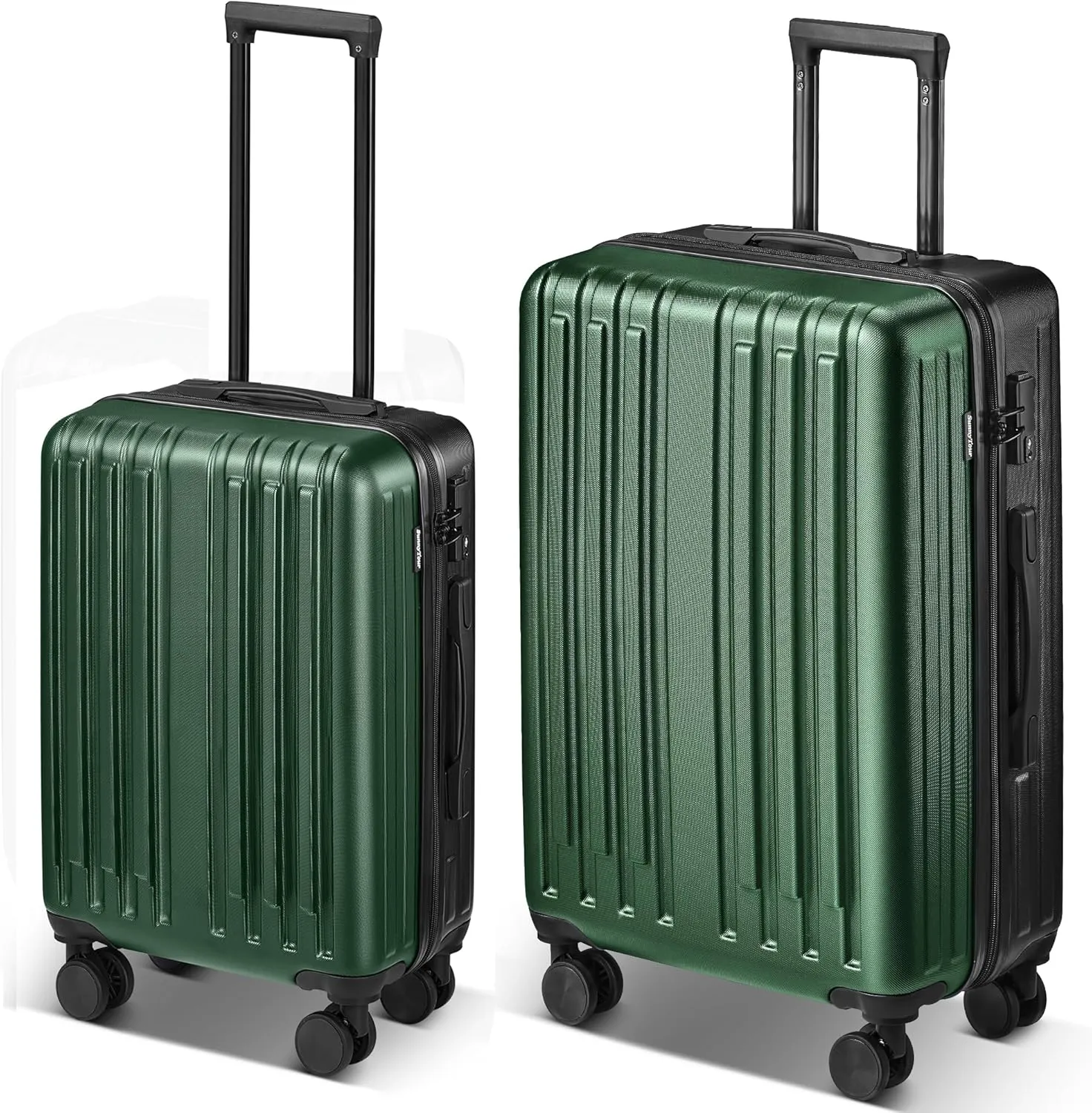 2 Piece Luggage Set, Hardside Lightweight Suitcase Sets with Spinner Wheels airline-approved carry-on luggage (20/28inch, Green&Black)