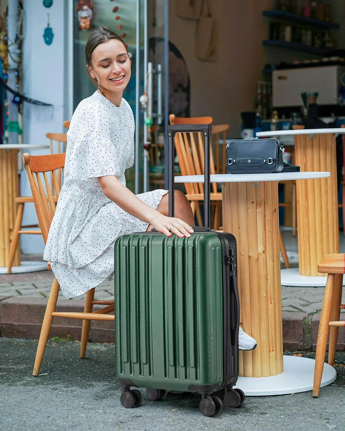 2 Piece Luggage Set, Hardside Lightweight Suitcase Sets with Spinner Wheels airline-approved carry-on luggage (20/28inch, Green&Black)