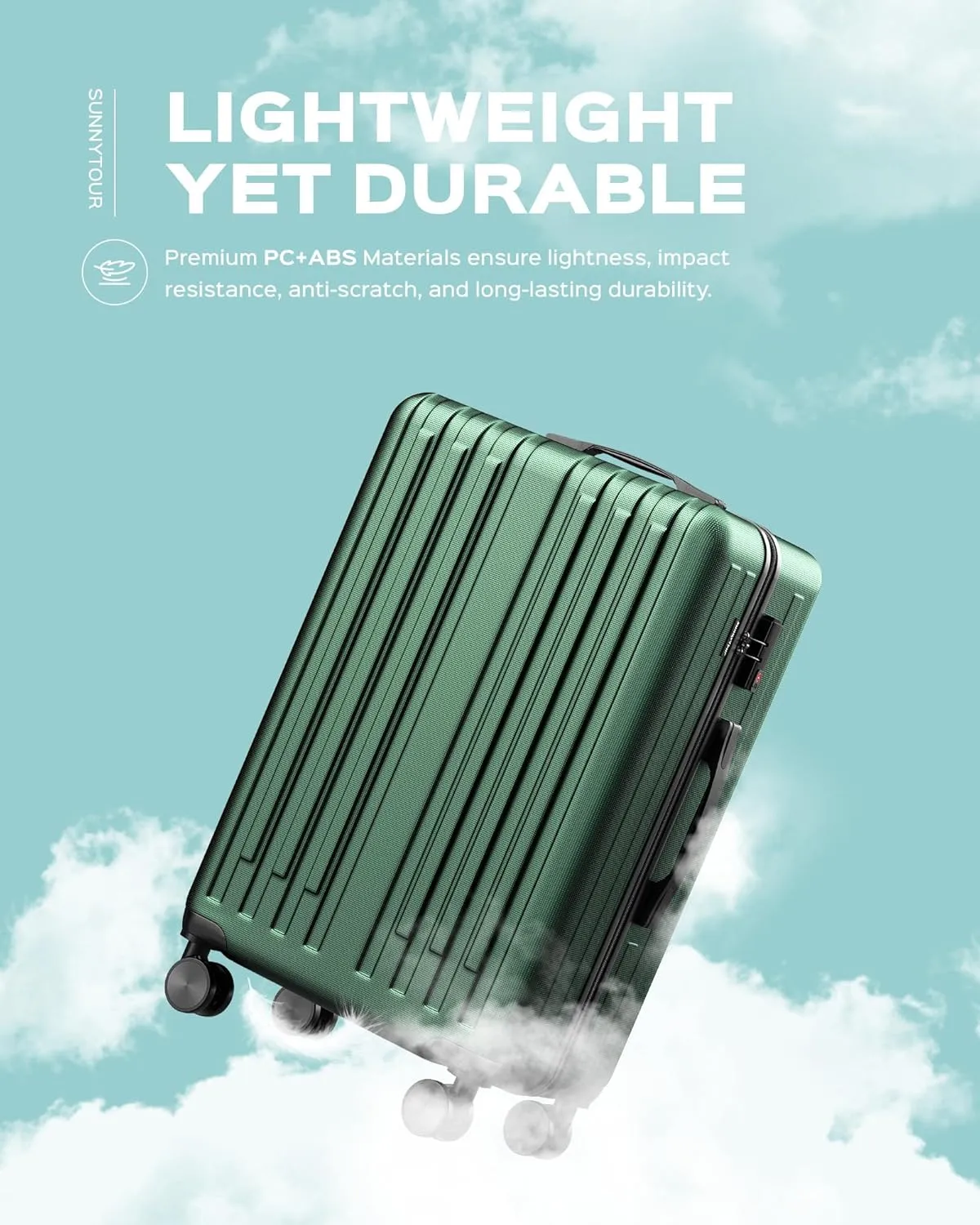 2 Piece Luggage Set, Hardside Lightweight Suitcase Sets with Spinner Wheels airline-approved carry-on luggage (20inch/28inch, Green)