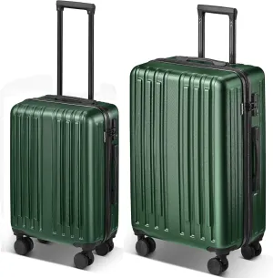 2 Piece Luggage Set, Hardside Lightweight Suitcase Sets with Spinner Wheels airline-approved carry-on luggage (20inch/28inch, Green)
