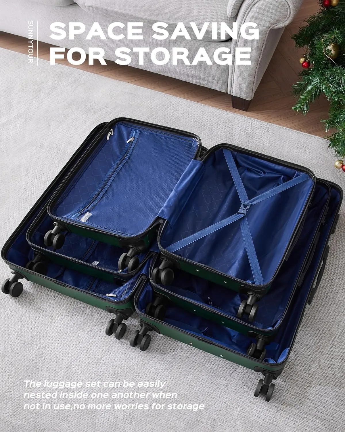 2 Piece Luggage Set, Hardside Lightweight Suitcase Sets with Spinner Wheels airline-approved carry-on luggage (20inch/28inch, Green)
