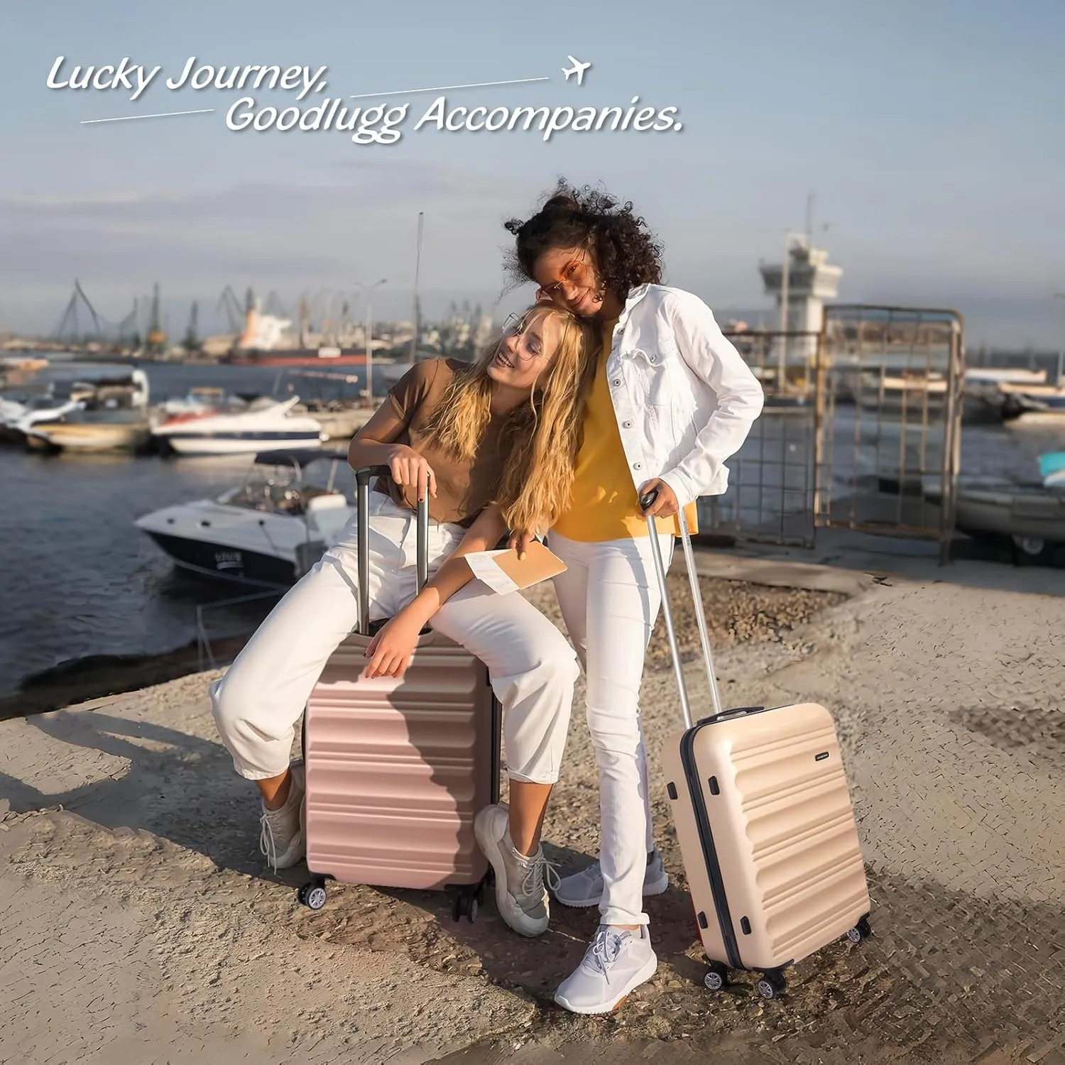 20-Inch Carry-on Luggage with Spinner Wheels and TSA Lock, Airline Approved Lightweight Hardside Suitcase for Travel, Hardshell Suit Case, 20", Champagne