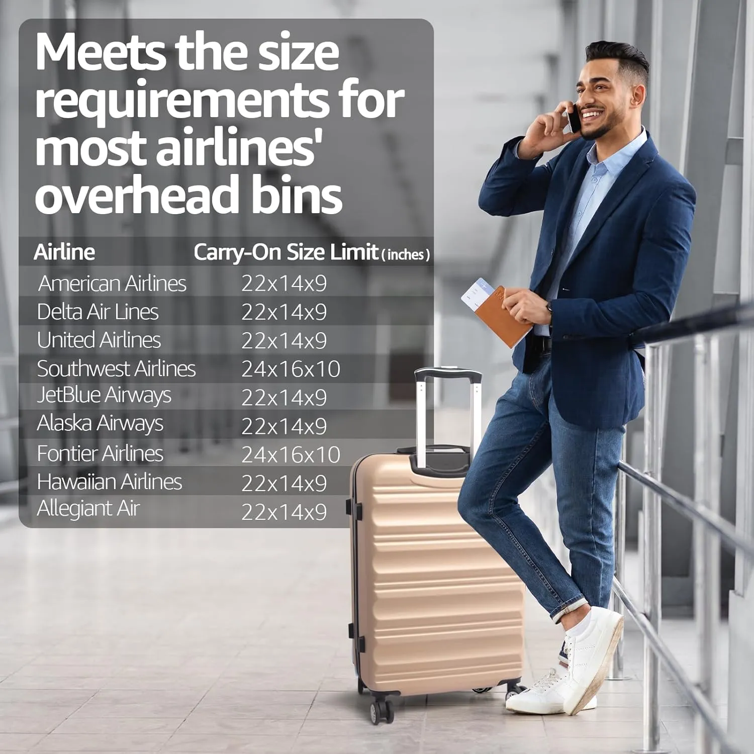 20-Inch Carry-on Luggage with Spinner Wheels and TSA Lock, Airline Approved Lightweight Hardside Suitcase for Travel, Hardshell Suit Case, 20", Navy