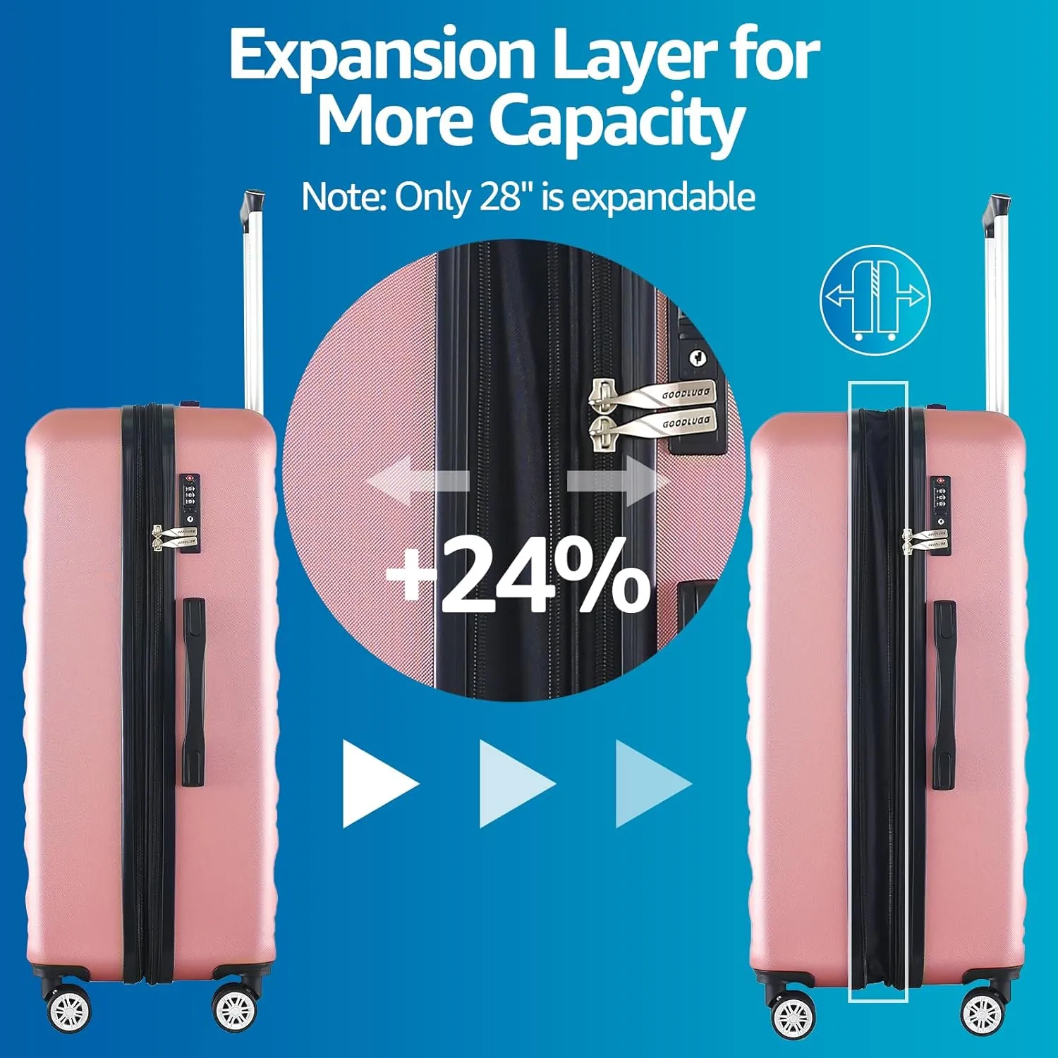 20-Inch Carry-on Luggage with Spinner Wheels and TSA Lock, Airline Approved Lightweight Hardside Suitcase for Travel, Hardshell Suit Case, 20", Rose Gold