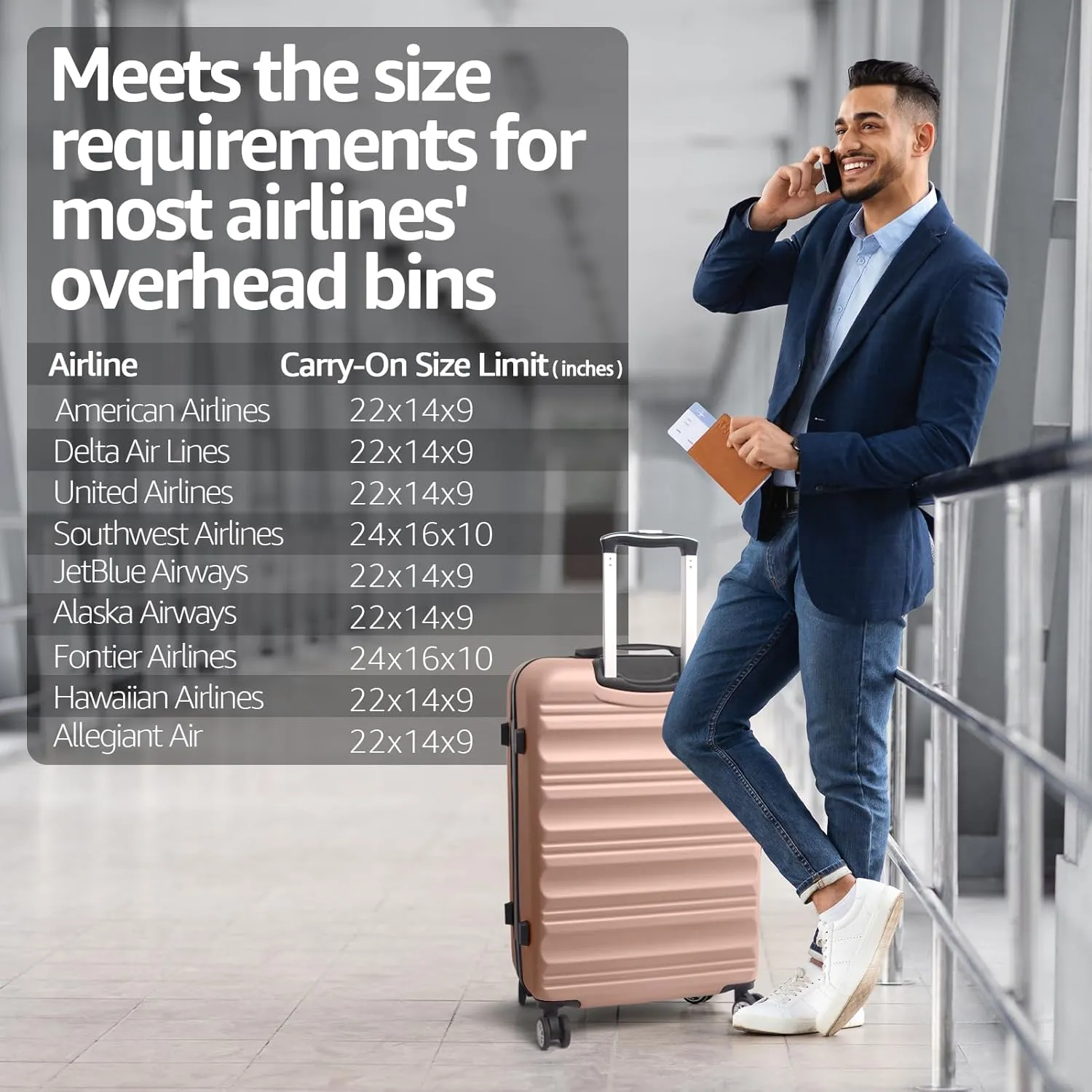 20-Inch Carry-on Luggage with Spinner Wheels and TSA Lock, Airline Approved Lightweight Hardside Suitcase for Travel, Hardshell Suit Case, 20", Rose Gold