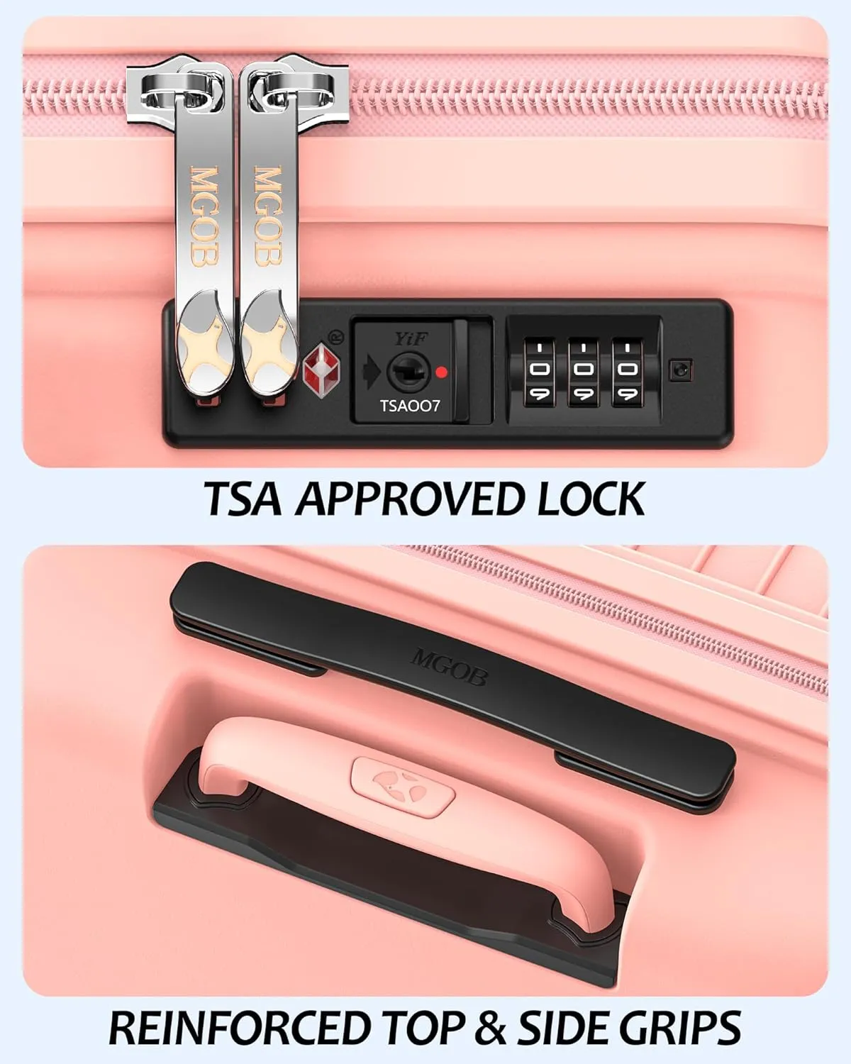 20 Inch PP Carry-on Luggage with Spinner Wheels and TSA Lock, Airline Approved Lightweight Hardside Suitcase for Travel, Hard Shell Suitcase for Men Women, 20", Pink