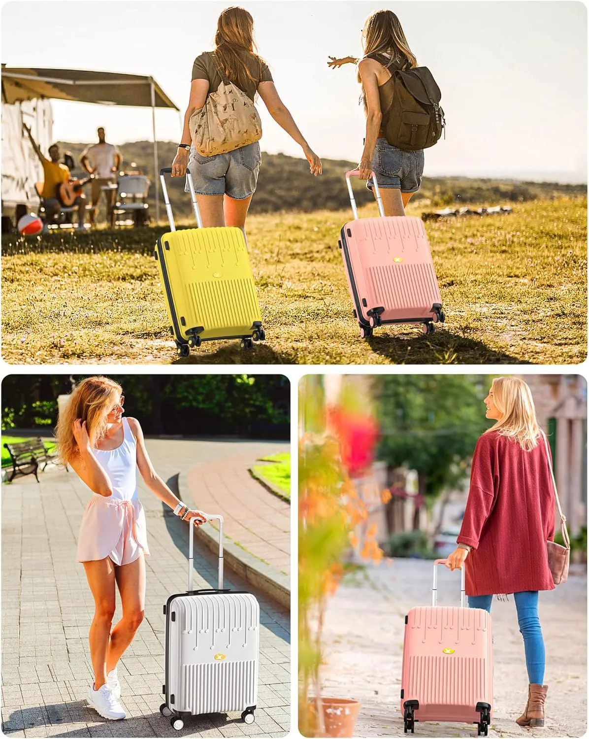 20 Inch PP Carry-on Luggage with Spinner Wheels and TSA Lock, Airline Approved Lightweight Hardside Suitcase for Travel, Hard Shell Suitcase for Men Women, 20", Pink