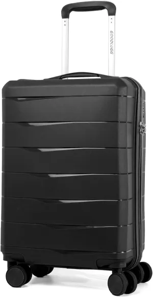 20-Inch PP material Carry-on Luggage with Spinner Wheels and TSA Lock, Airline Approved Lightweight Hardside Suitcase for Travel, Hardshell Suitcase, 20", Black