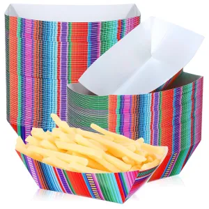 200 Pcs Mexican Nacho Trays Disposable Food Trays Fiesta Party Decorations Assembled Paper Snack Trays Taco Boats for Candy Hot Dog Cinco De Mayo Birthday Mexican Party Supplies (2 lb)