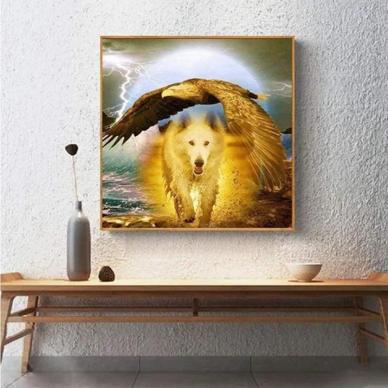 2019 Hot Sale Full Square Wolf Eagle Portrait Diamond Stitch Beads VM1959