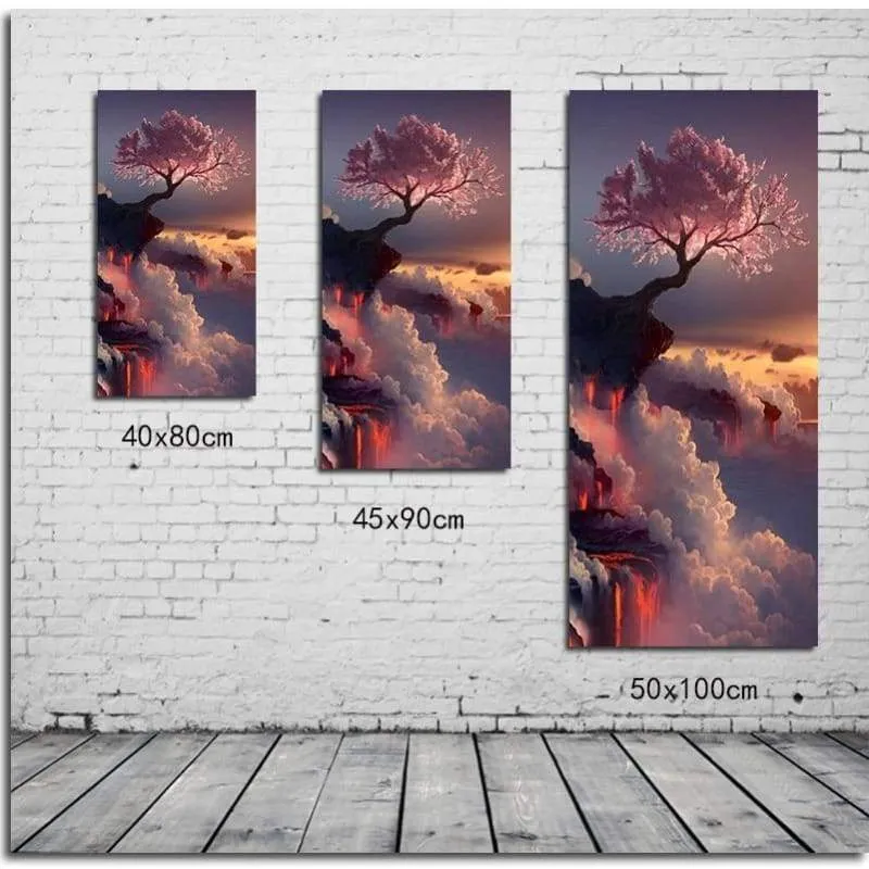 2019 Hot Sale Pink Trees On Top Of The Mountain Diamond Cross Stitch Kits VM1053