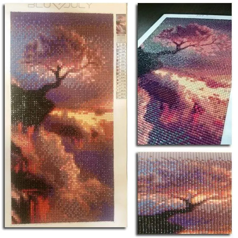 2019 Hot Sale Pink Trees On Top Of The Mountain Diamond Cross Stitch Kits VM1053