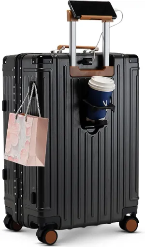 22 inch carry on luggage suitcase locks tsa approved Hardside Lightweight Suitcase with Cup Holder TSA Lock Carry On Luggage with USB Port Phone Holder suitcases with 360° 8 Double Spinner Wheels