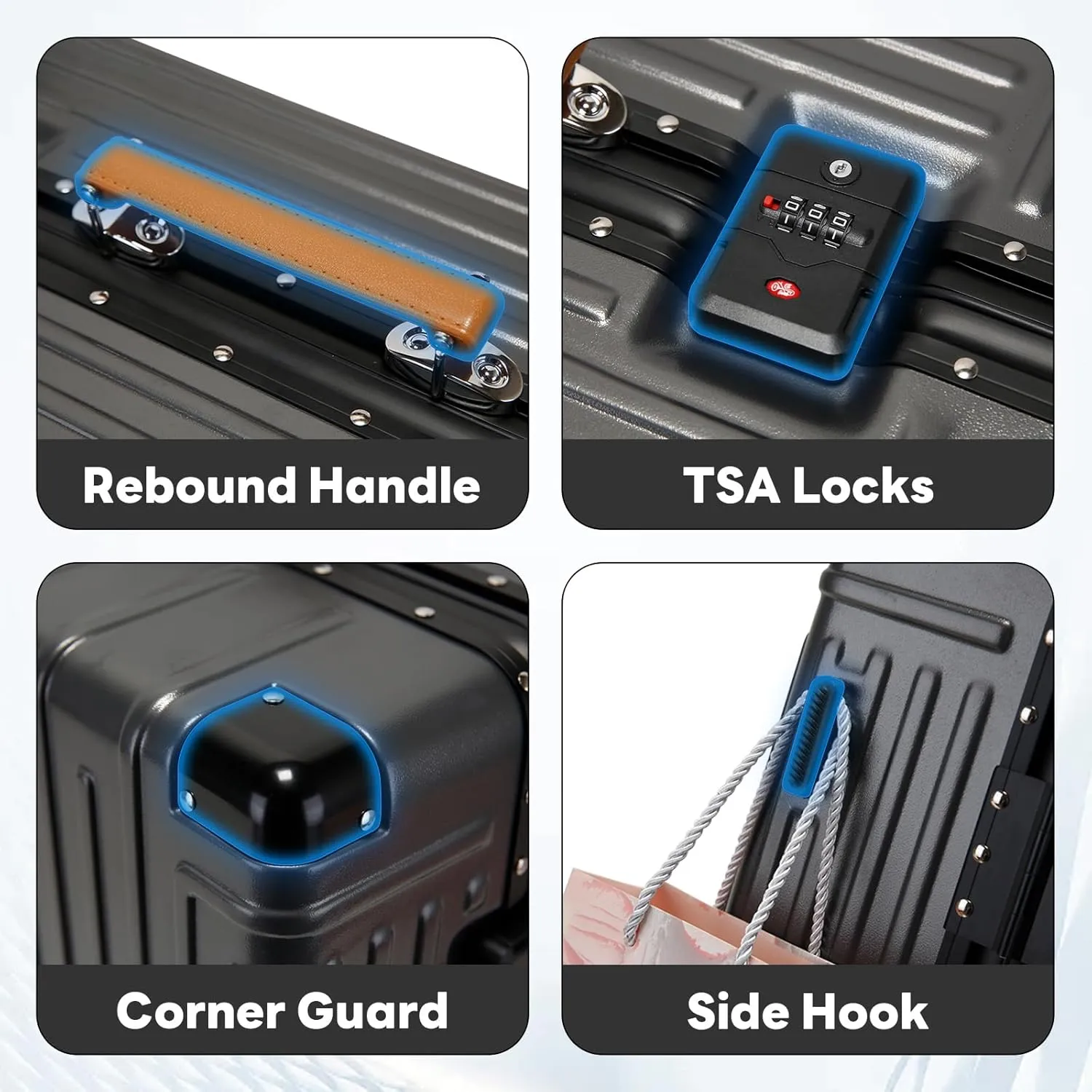 22 inch carry on luggage suitcase locks tsa approved Hardside Lightweight Suitcase with Cup Holder TSA Lock Carry On Luggage with USB Port Phone Holder suitcases with 360° 8 Double Spinner Wheels