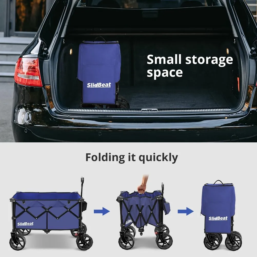 220L Collapsible Wagon with Big Wheels - Heavy Duty Utility Foldable Cart, All-Terrain Wheel & Drink Holders Portable Grocery Carts for Outdoor, Travel, Camping, Beach, Garden,Fishing