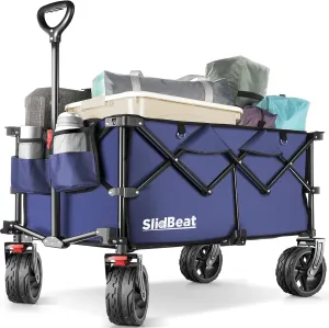 220L Collapsible Wagon with Big Wheels - Heavy Duty Utility Foldable Cart, All-Terrain Wheel & Drink Holders Portable Grocery Carts for Outdoor, Travel, Camping, Beach, Garden,Fishing