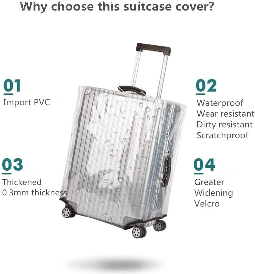 24 Inch Full Clear PVC Luggage Cover, 0.4mm Thick Heavy-Duty Waterproof, Dustproof, Anti-Scratch Suitcase Cover, Luggage Covers for Suitcase TSA Approved, Fits 23"-25" Wheeled Luggage