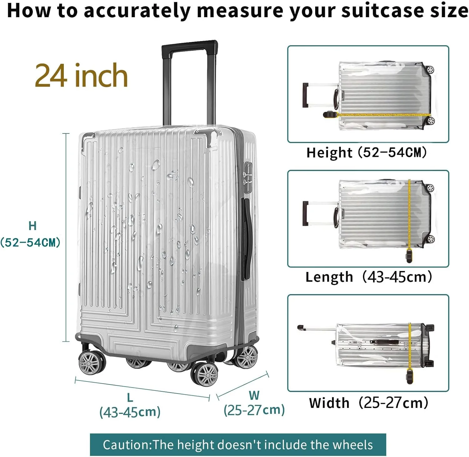 24 Inch Full Clear PVC Luggage Cover, 0.4mm Thick Heavy-Duty Waterproof, Dustproof, Anti-Scratch Suitcase Cover, Luggage Covers for Suitcase TSA Approved, Fits 23"-25" Wheeled Luggage