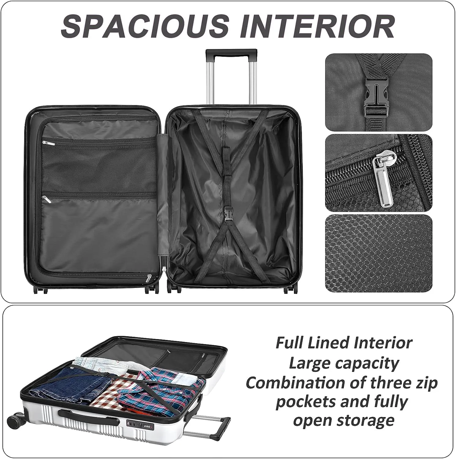 24 Inch Luggage, Lightweight ABS PC Hard Shell Suitcases with TSA Lock, 24 Inch Checked Luggage with Spinner Wheels (Arctic White)
